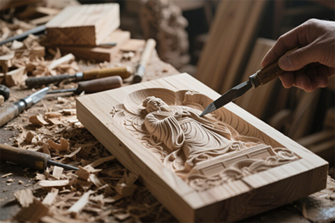 Master Li Ming carving wood